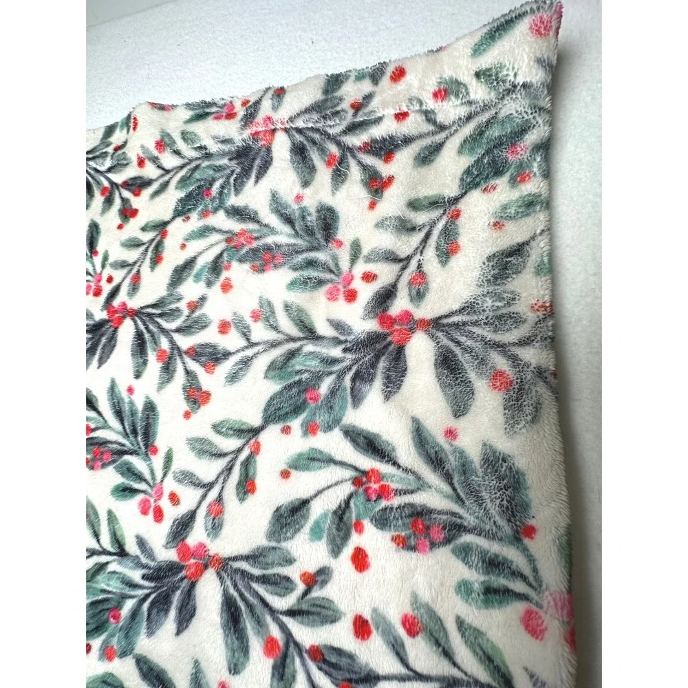 Minky Couture Holly Berry Plush Pillowcase Holiday Christmas Floral White Red